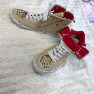 Twisted EUC Tan Canvas Studded Transformer High-Top Sneakers Size 8